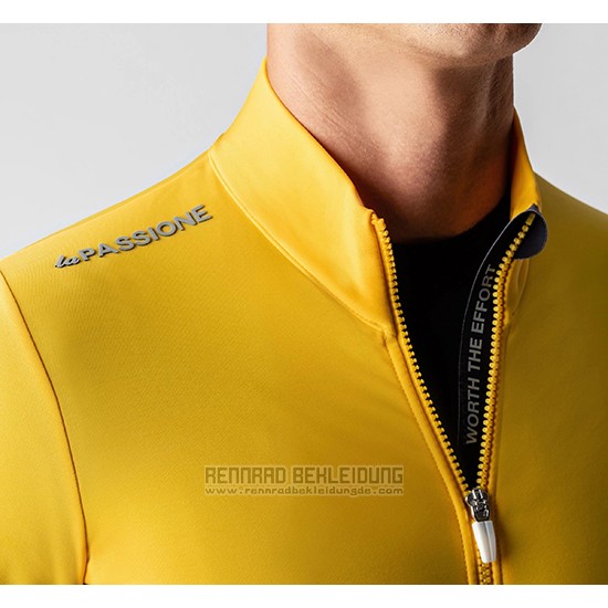 2019 Fahrradbekleidung La Passione Gelb Grau Trikot Langarm und Tragerhose